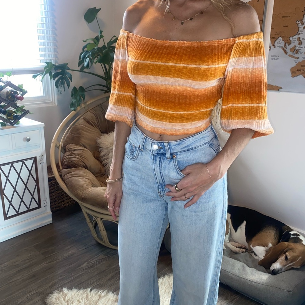 Urban Outfitters Off-the-Shoulder Orange and White crop / knit Top